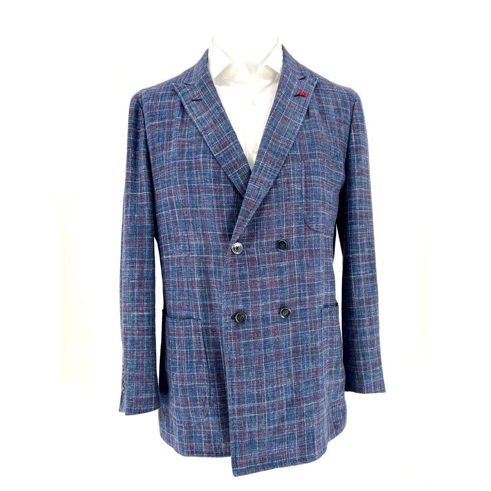 Isaia Napoli Dandy Attitude Double-Breasted Windowpane Sport Coat – 56EU/44US